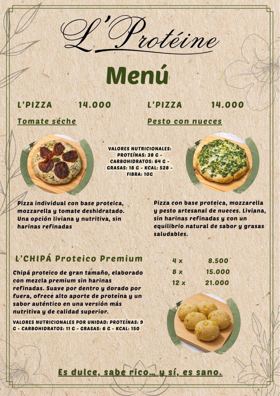 Menú L'Pizza y L'Chipá Proteico