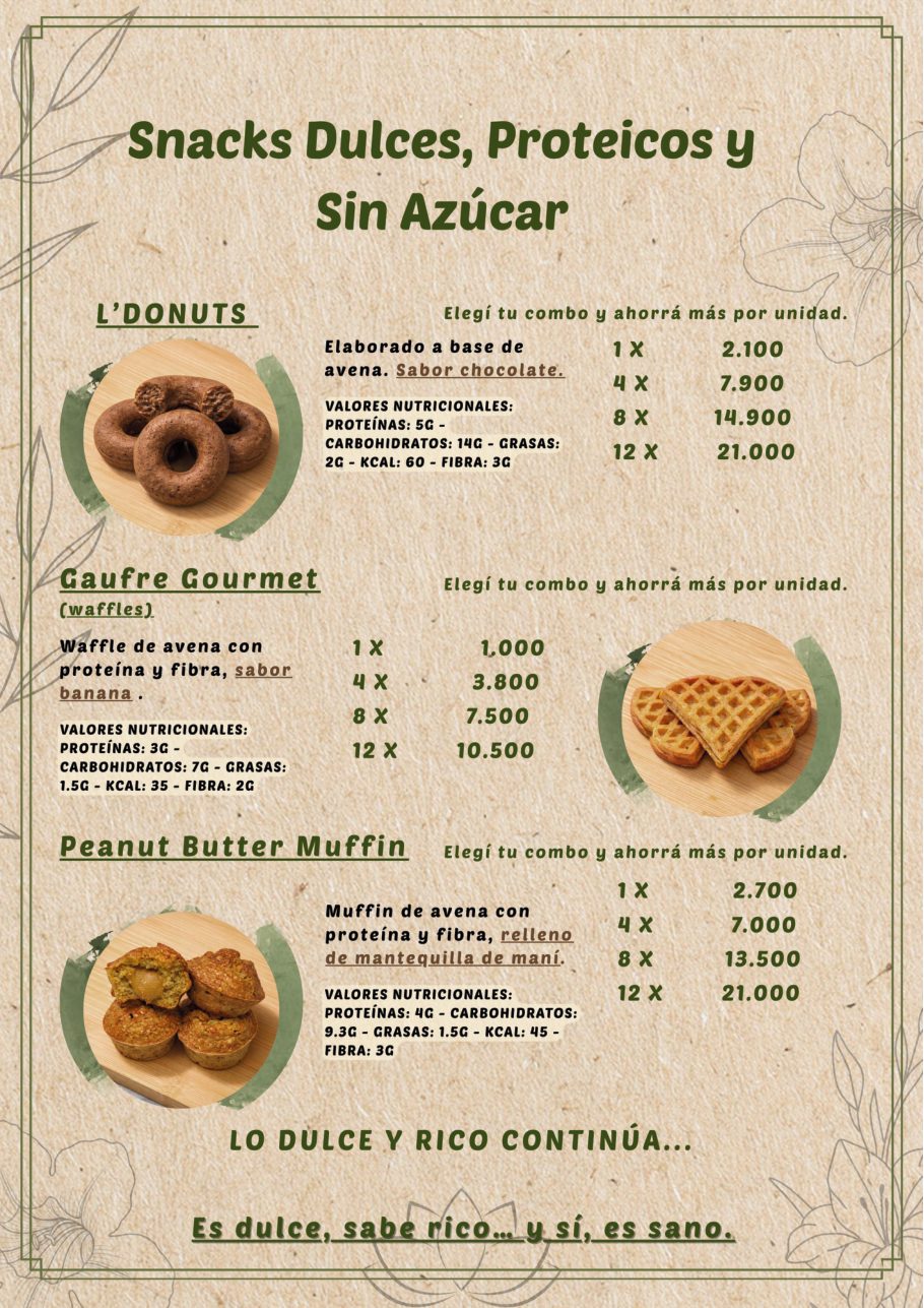 Menú de donuts, waffles y muffins proteicos