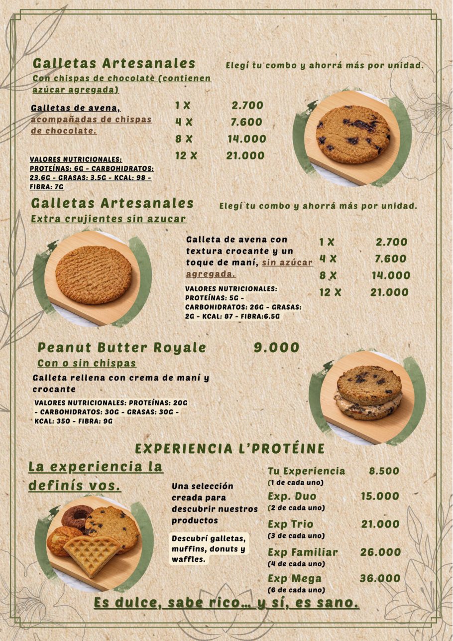 Menú de galletas artesanales y experiencia L'Protéine