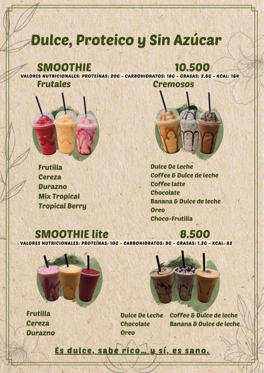 Menú de smoothies proteicos