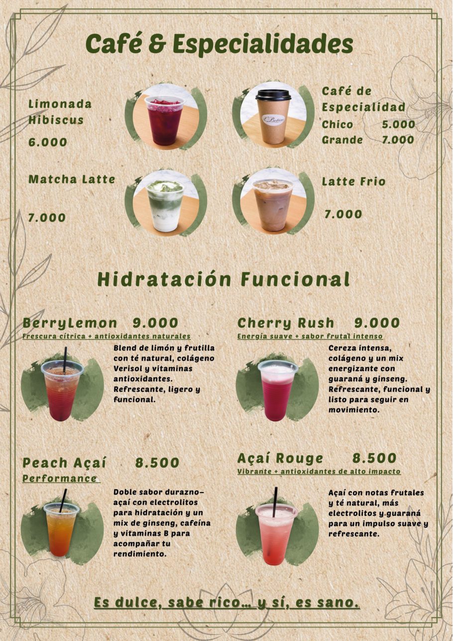 Menú de café e hidratación funcional