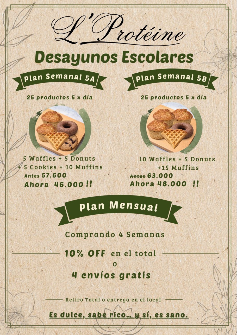 Planes semanales 5A, 5B y plan mensual de desayunos escolares